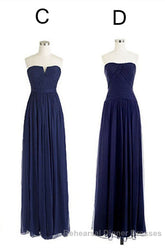 Elegant A-Line Navy Blue Chiffon Long Bridesmaid Dress